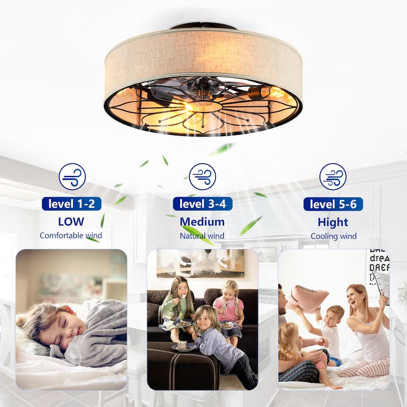 20" Lotus Design Fabric Farmhouse Bladeless Ceiling fan With Remote Control For Living room, Bedroom,Kitchen