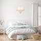 preview thumbnail 2 of 7, 4-Light Double White Fabric Drum Shade Crystal Chandelier