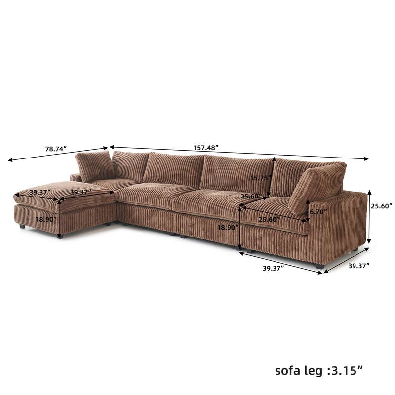 L-shaped Soft Plush Upholstered Modular Sectional Sofa Deep Living Room Couch