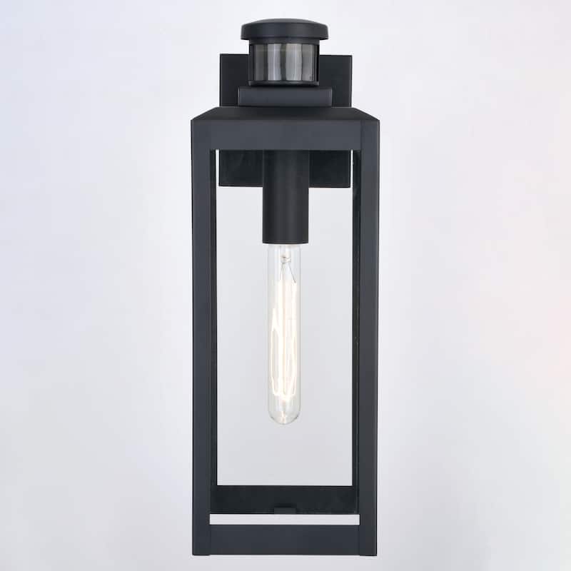 Kinzie Black Motion Sensor Dusk to Dawn Outdoor Wall Light Clear Glass