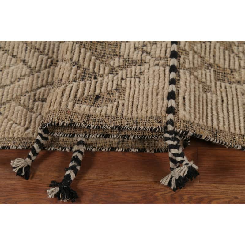 Earth Tone Moroccan Area Rug Handmade Geometric Wool Carpet - 8'9"x 12'10"