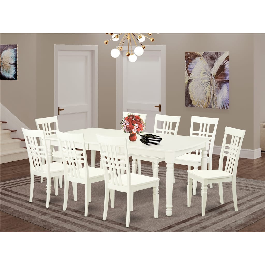 Dining Room Set 9 Piece Table & Chairs - Eclectic Elegance Linen White Finish - Kitchen Furniture Set
