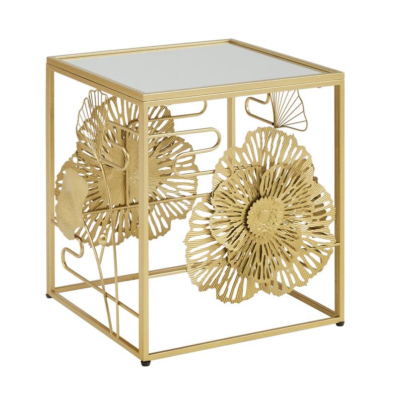 Pomonok Gold Finish Peony and Ginkgo Coffee and End Table Set with Mirror Top by iNSPIRE Q Bold
