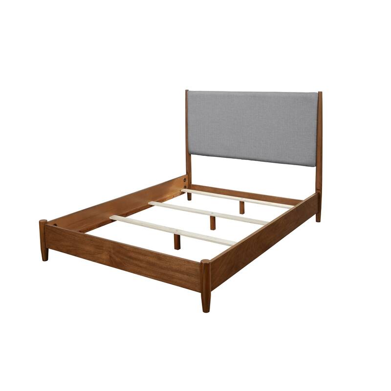 HomeRoots Brown and Gray Solid Wood And Linen King Bed Frame