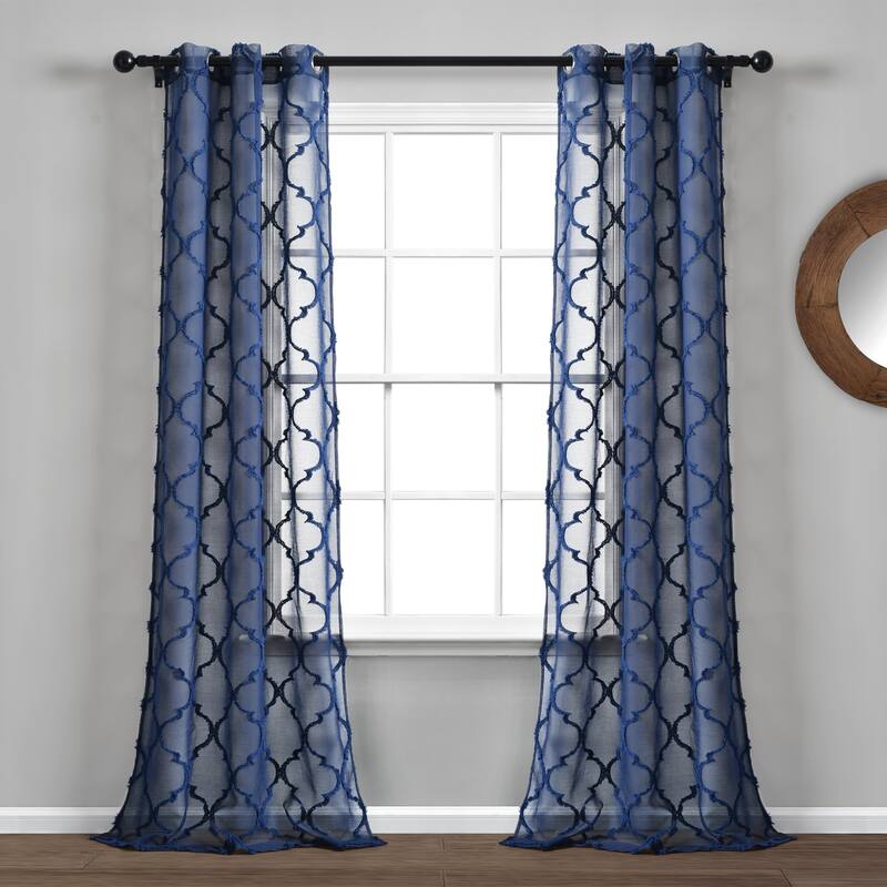 Lush Decor Avon Trellis Grommet Sheer Window Curtain Panel Pair - 38"wx84"l - Navy