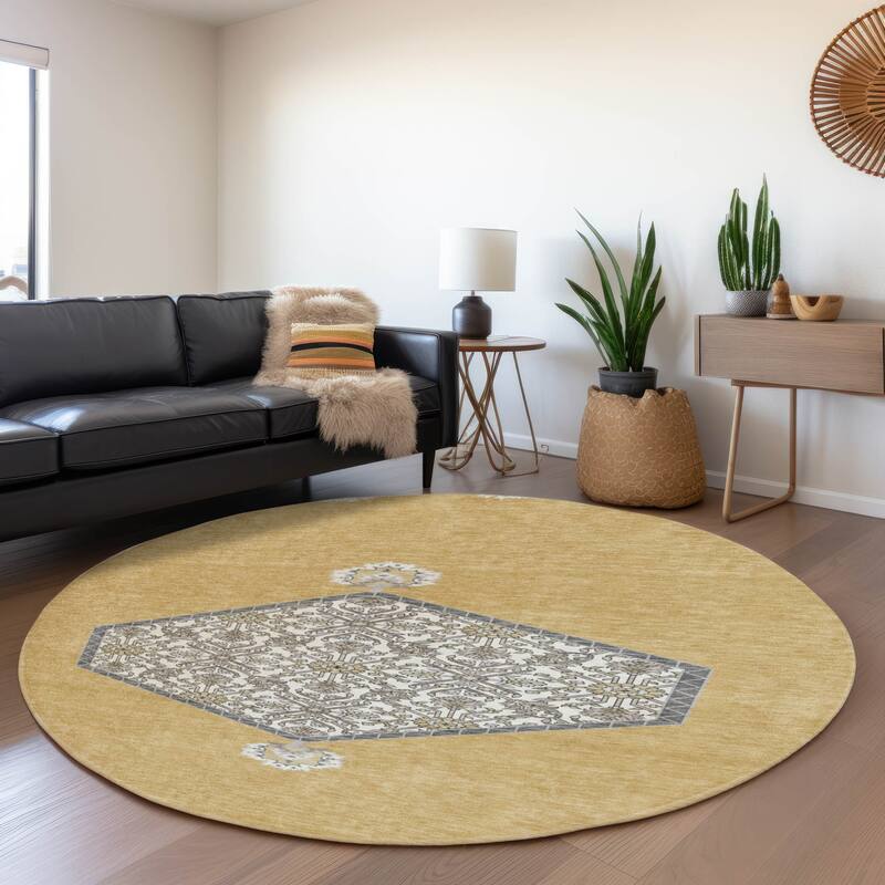 Premium Washable Super Soft Traditional Global Mayfield Rug - Gold - 8' x 8'