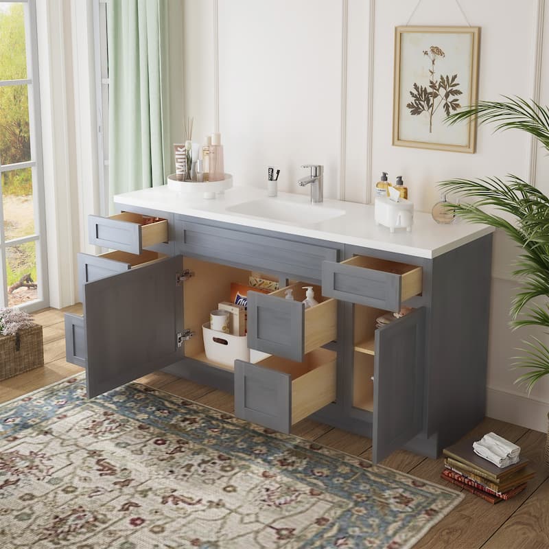 Vanity Art 66" Oak Freestanding Bathroom Vanity Cabinet without Top