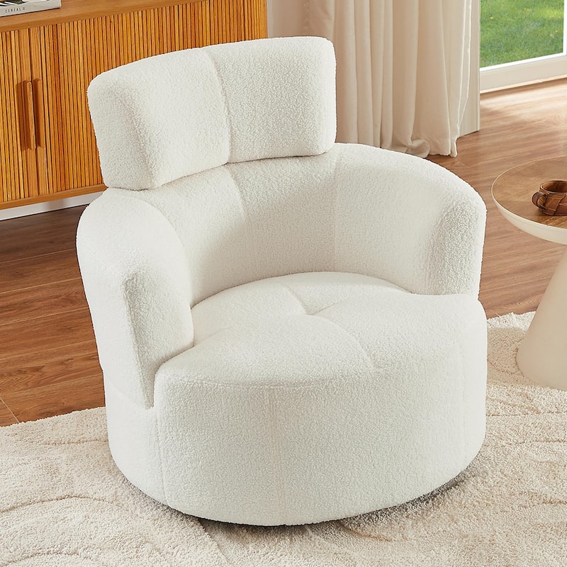 360° Swivel Chair, Upholstered Barrel Chair with Adjustable Headrest Modern Swivel Round Sofa Chair for Living Room