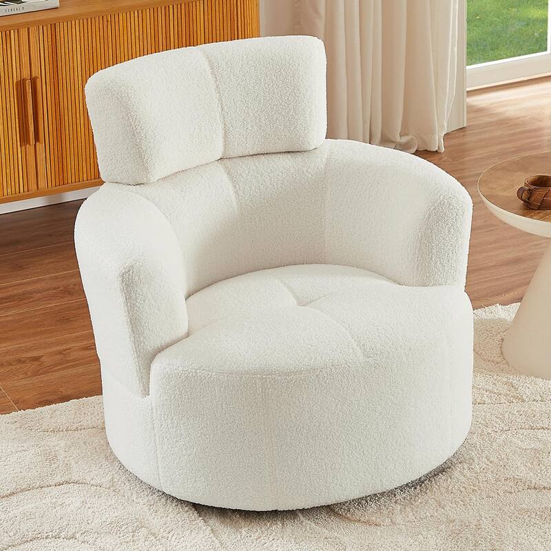 Swivel Chair Accent Chair Barrel Chair with Cushioned Seat, Round Sofa Chair with Adjustable Headrest