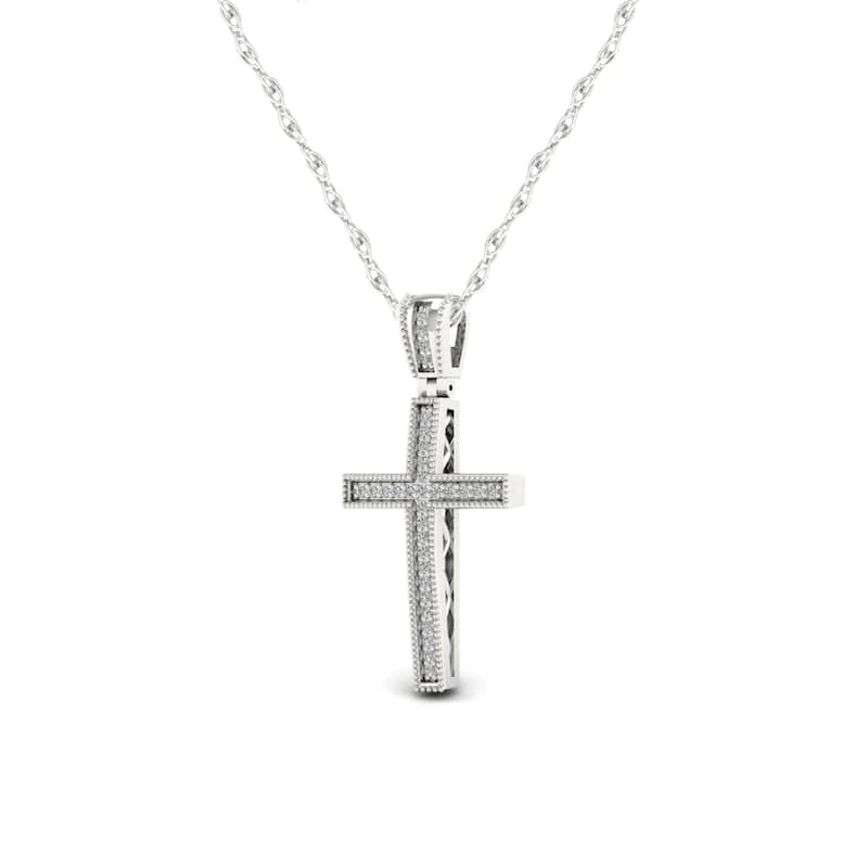 S925 Sterling Silver 1/10ct TDW Diamond Cross Necklace - White H-I