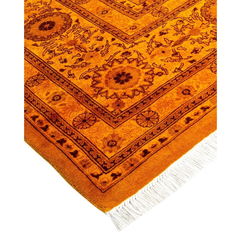 Overton Hand Knotted Wool Vintage Inspired Modern Contemporary Overdyed Yellow Area Rug - 8' 2" x 10' 2"