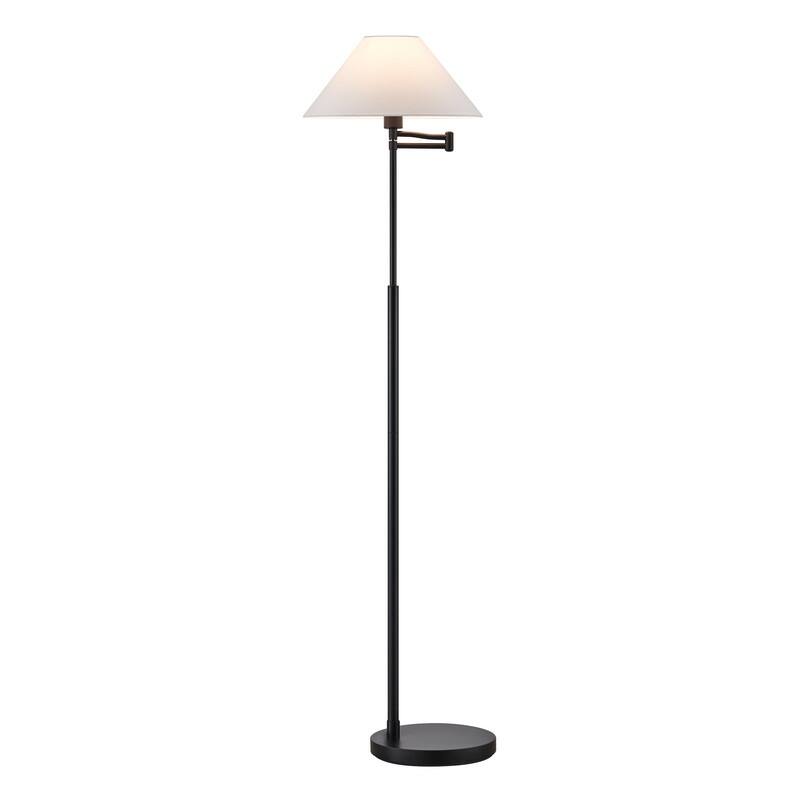 KAWOTI Modern Swing Arm Floor Lamp with Conical White Shade - W21.25" x D 15.5" x H62.25"