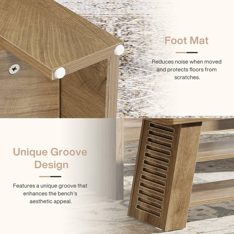 3-Tier Entryway Shoe Bench with Storage Shelf for Living Room, Wooden End of Bed Bench for Bedroom, Dining Bench for Dining Room