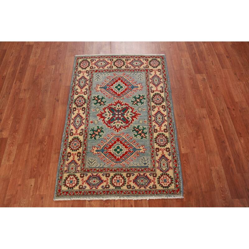Blue Kazak Accent Rug Traditional Hand-Knotted Wool Carpet - 2'8"x 4'0"