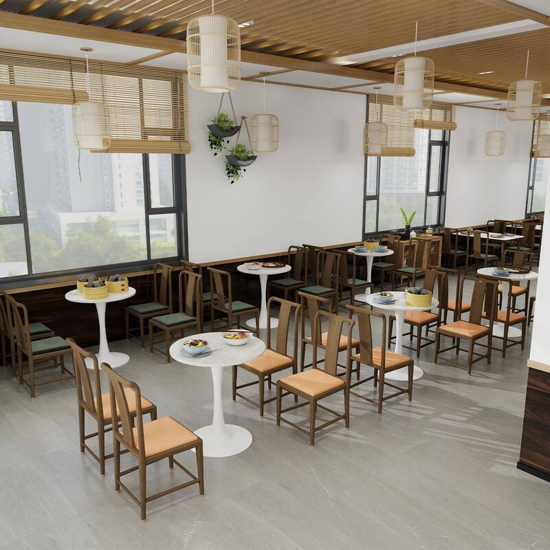 27.6" Mid-Century Modern Style Dining Table, Accommodates 2-4 People, Featuring A Round White-Veined Marble Tabletop