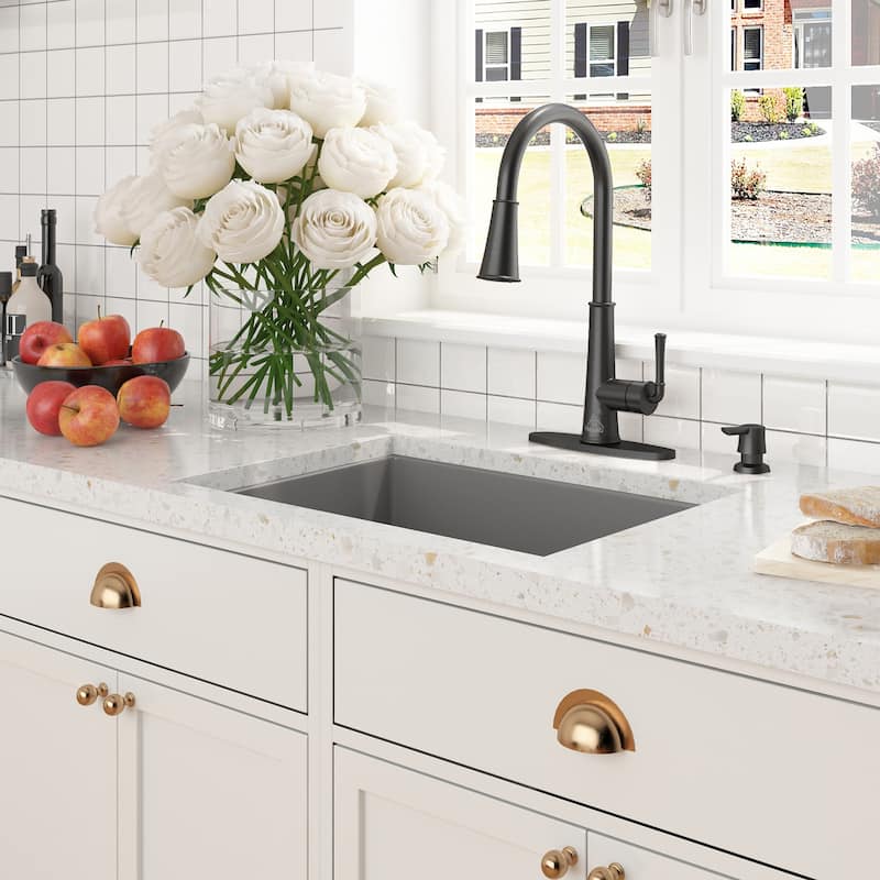 CASAINC Undermount Single Bowl Fireclay Kitchen Sink with Bottom Grid and Strainer, cUPC Certified