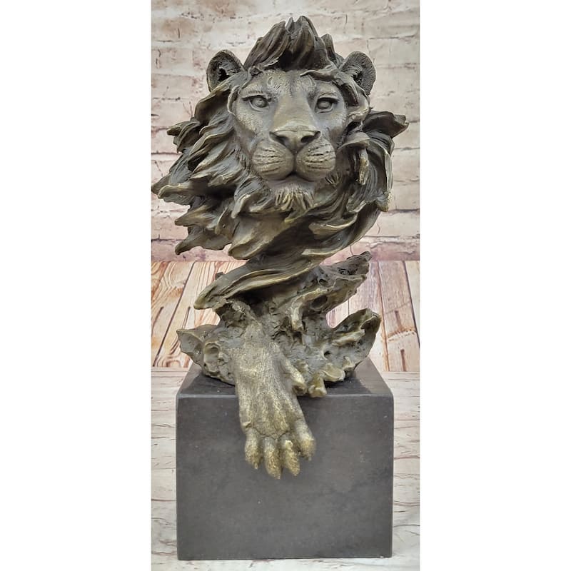 Hand Made African Lion Bust Museum Quality Bronze Sculpture By Barye Figurine