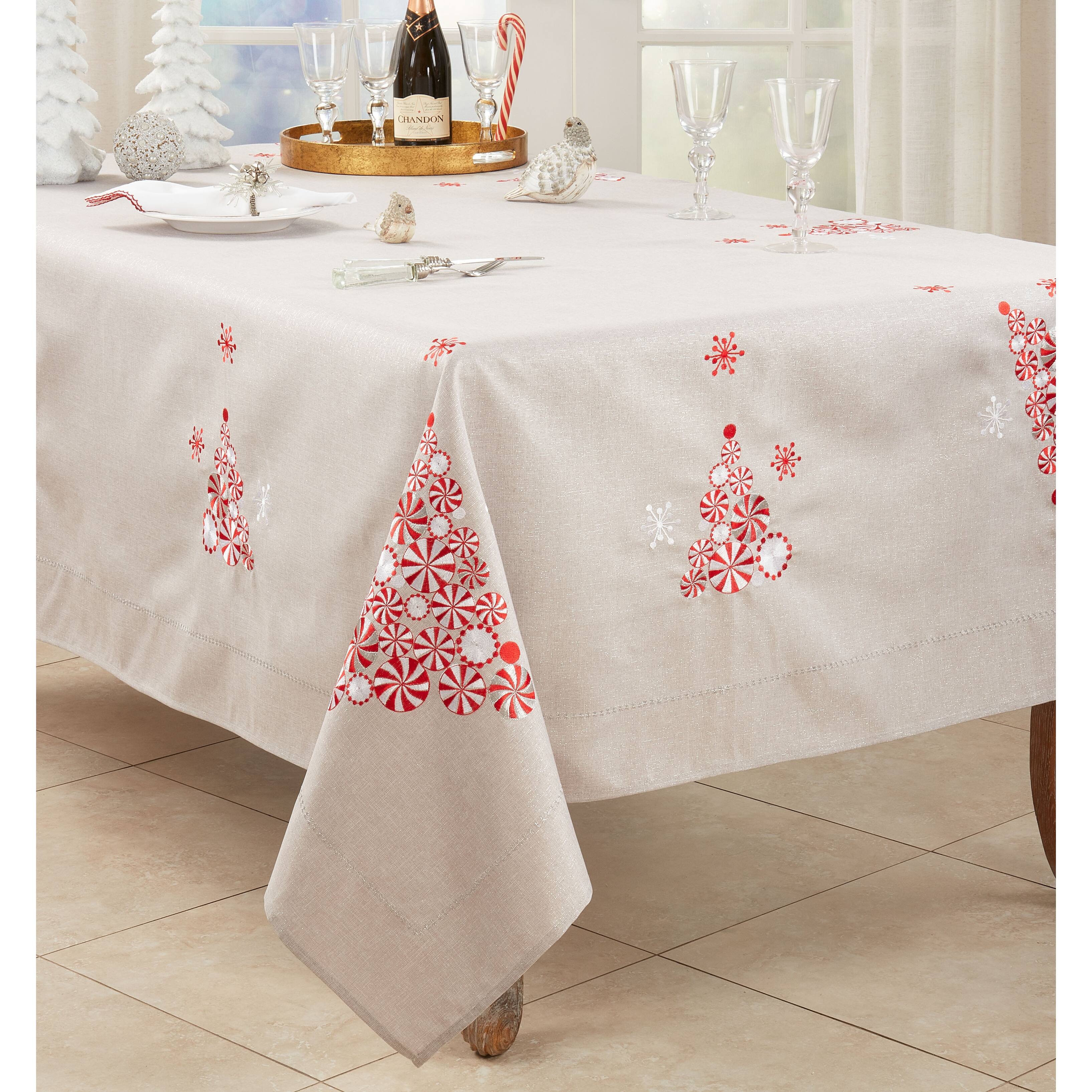 Peppermint Design Christmas Tree Tablecloth Bed Bath & Beyond 36097558