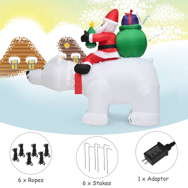Gymax 6.5ft Inflatable Christmas Santa Riding Polar Bear Decoration w/ - See Details