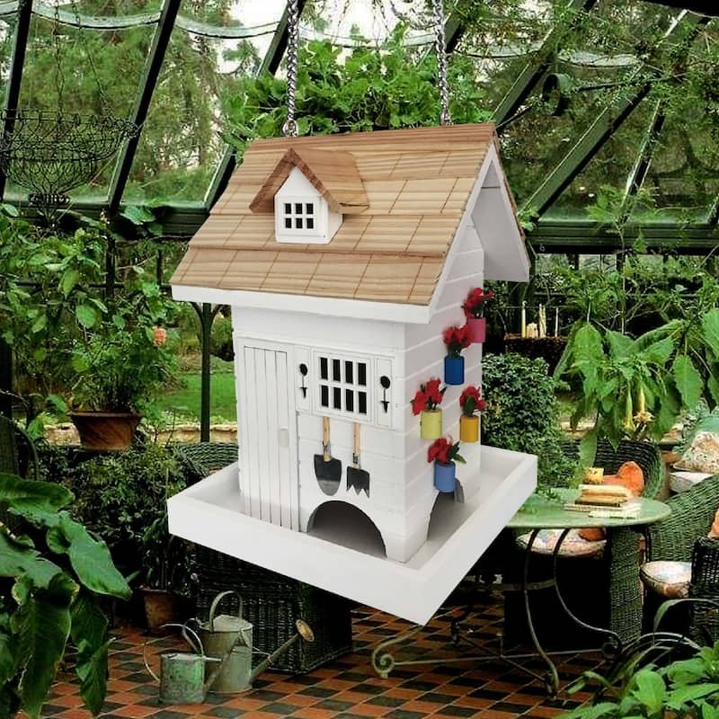Home Bazaar 8" x 6" x 7.5" Potting Shed Bird Feeder - White - 7.5"x8"x6"