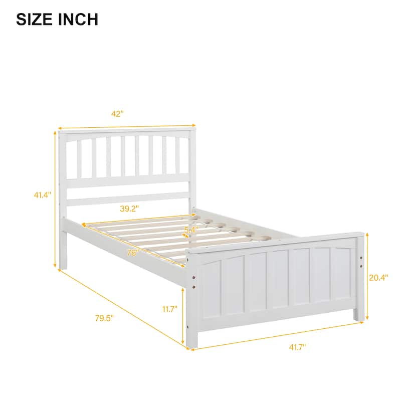 Pine Wood Twin Size Platform Bed with Classic Headboard, Solid Wood