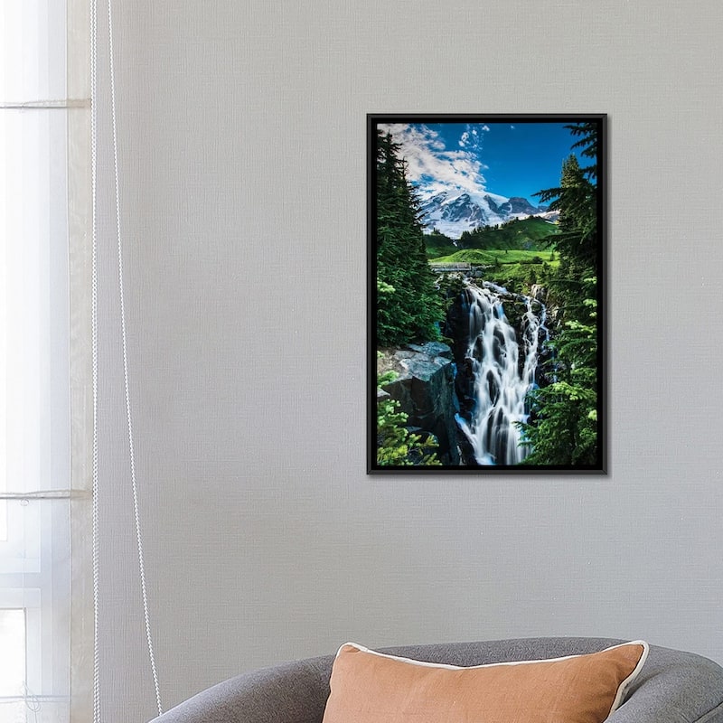 iCanvas "USA, Washington State, Mount Rainier National Park, Mount Rainier, waterfall" by George Theodore Framed Canvas Print