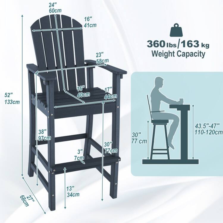 30 Inches Counter Height Outdoor HDPE Bar Stool with Armrests and Footrest - 27" x 23" x 52"