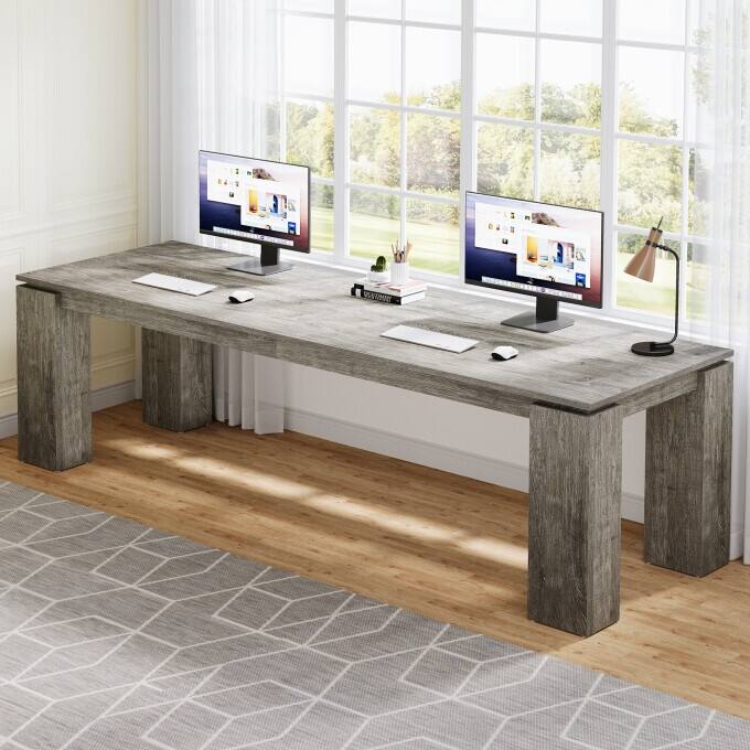 86-Inch Double Computer Desk, Wood Two Person Desk for Home Office - Grey