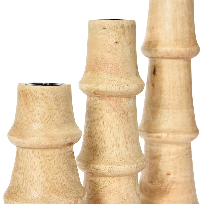 Wooden Waves Taper Candle Holders - 7.5"L x 7.5"W x 9.8"H