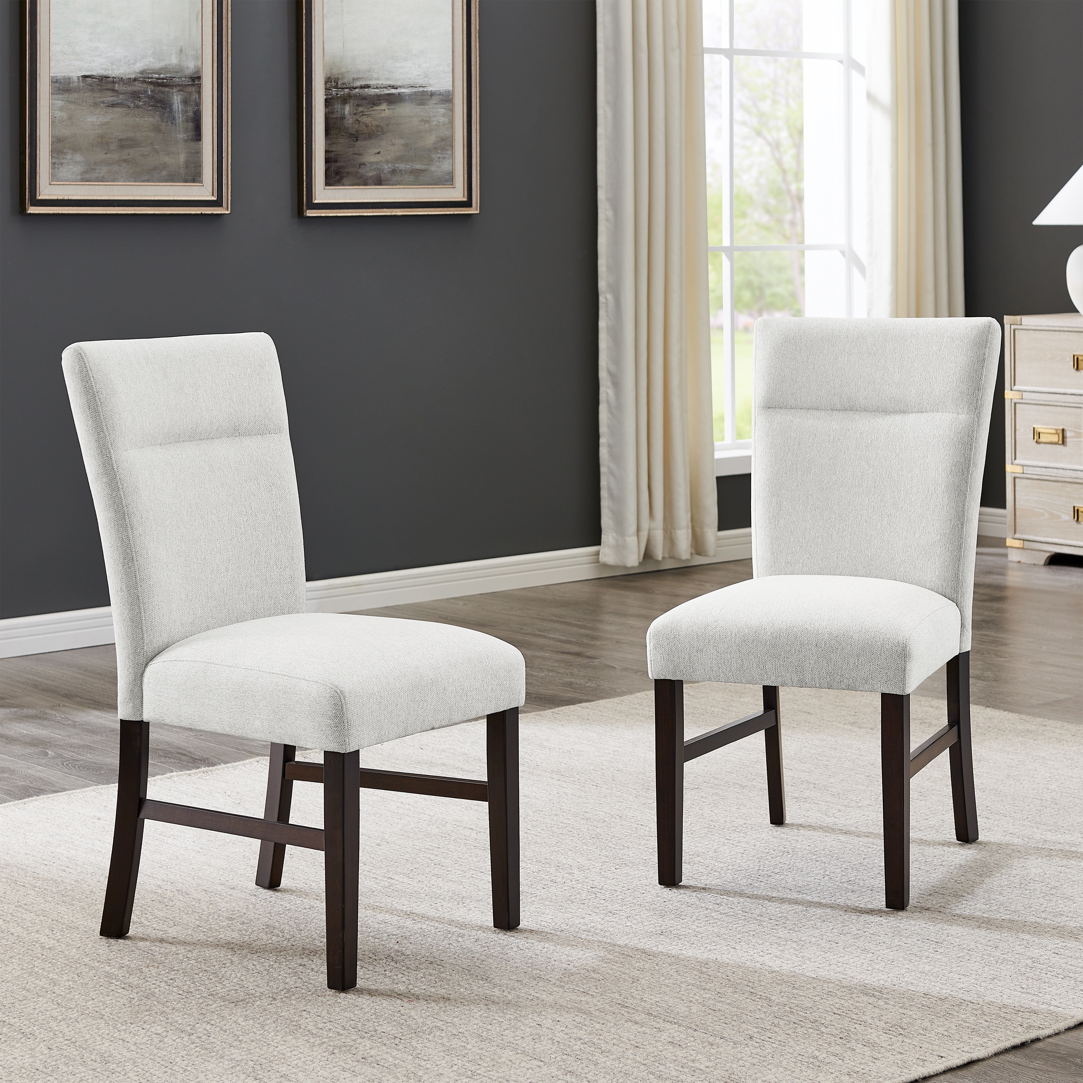 Contemporary Upholstered Dining Chairs, Set of 2, Gray