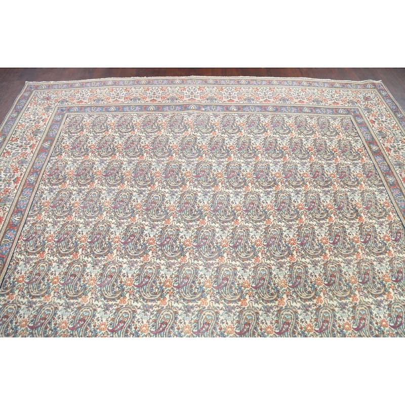 Muted Distressed Paisley Kerman Persian Area Rug Handmade Wool Carpet - 9'8" x 12'6"