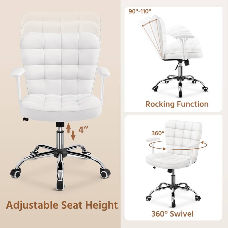 Yaheetech Mid-Back PU Leather Upholstered Office Chair with Padded Arms&Rolling Wheels
