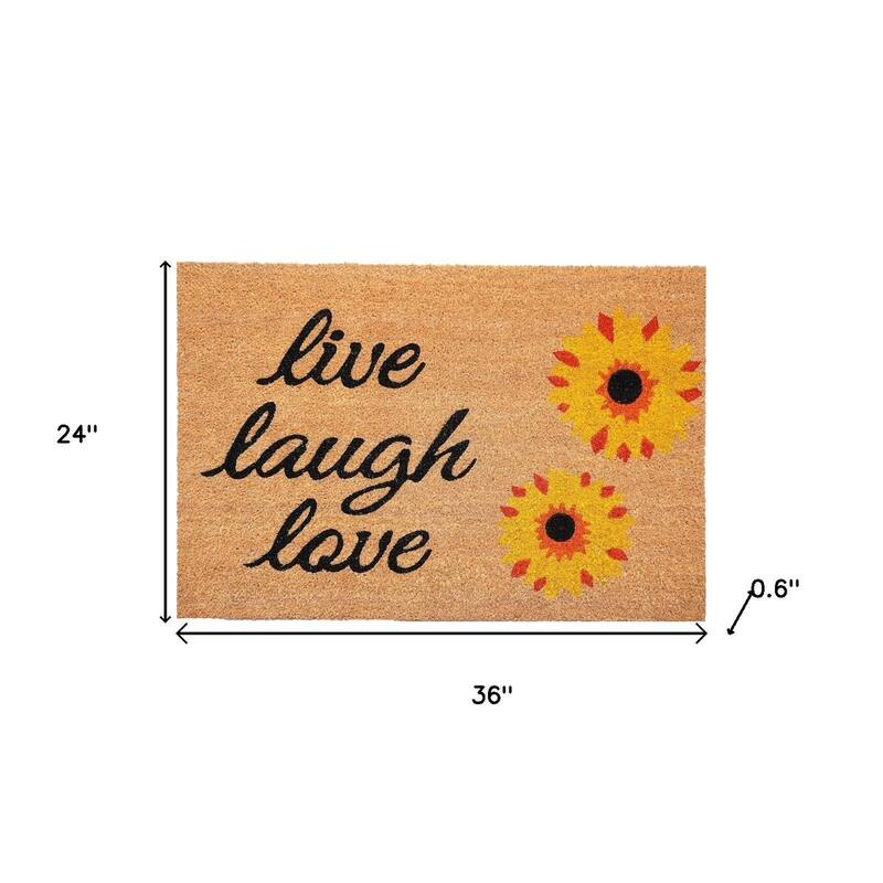 HomeRoots 24" X 36" Brown Black And Yellow Floral Live Laugh Love Outdoor Coir Door Mat - 24.00' X '36.00
