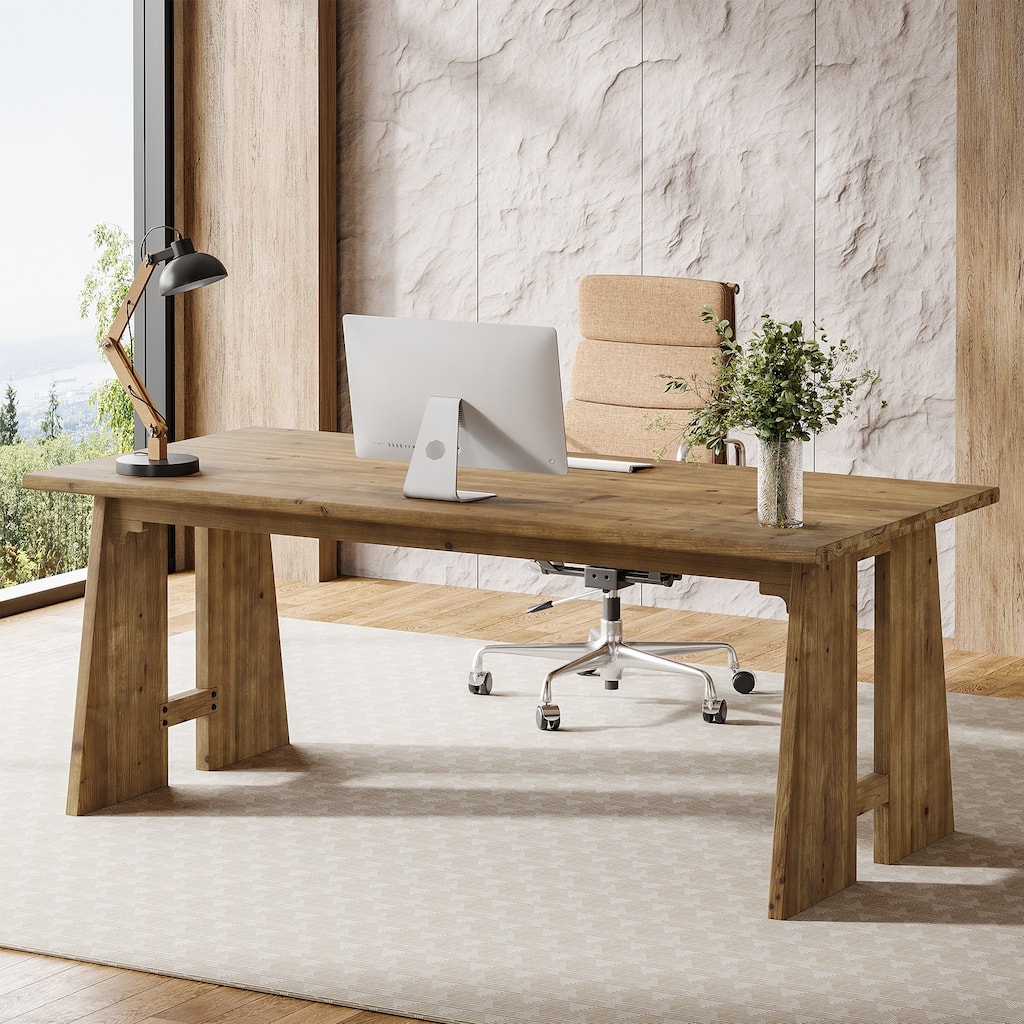 70.9-Inch Long Office Computer Desk with Sturdy Legs (Solid Wood)