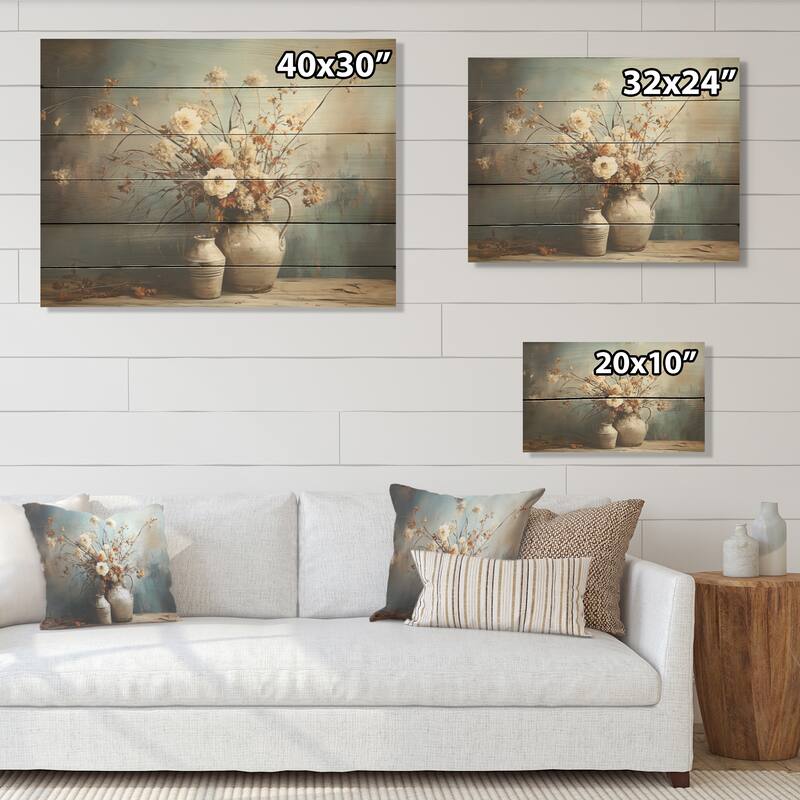 Designart "Floral Plants Bouquet Still Life Vase Oasis" Plants Wood Wall Decor - Beige Wood Panel On Natural Pine Wood