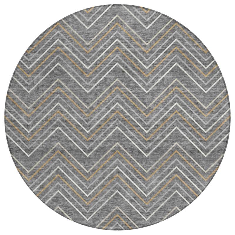 Machine Washable Indoor/ Outdoor Modern Chevron Chantille Rug