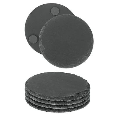 Round Slate Drink Coasters, 4 Inch Black Slate Stone Coasters