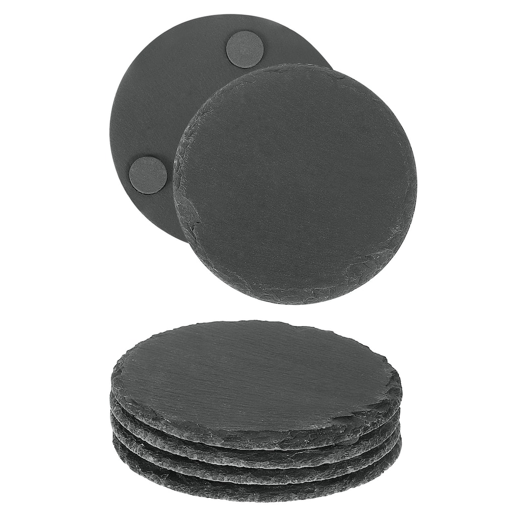 Round Slate Drink Coasters, 4 Inch Black Slate Stone Coasters