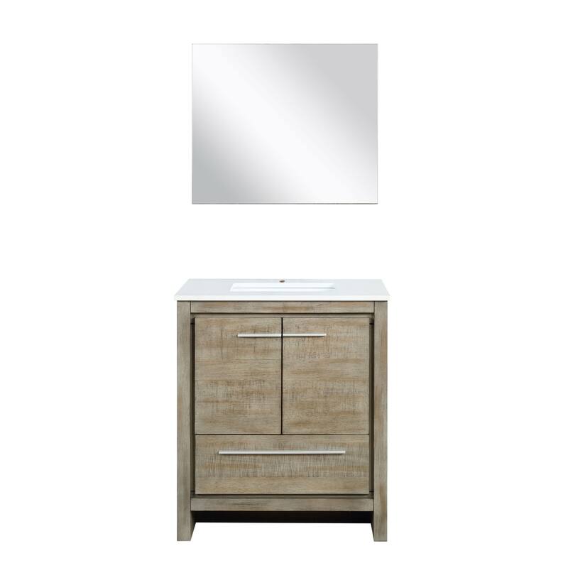 Lafarre 36 in W x 20 in D Rustic Acacia Bath Vanity, White Quartz Top and 28 in Mirror