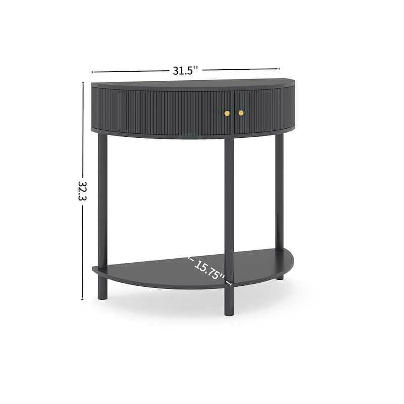 Homy Casa 31.5" Demi-Lune Console Table with 2 Drawers & Shelf, Wave-Pattern Front, Solid Wood Legs, Multiple Colors