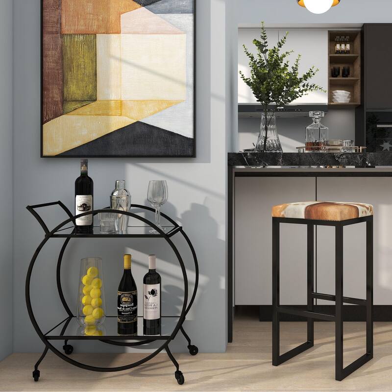 Treviso 28"W Polished Mirrored 2-Shelf Bar Cart with Handles