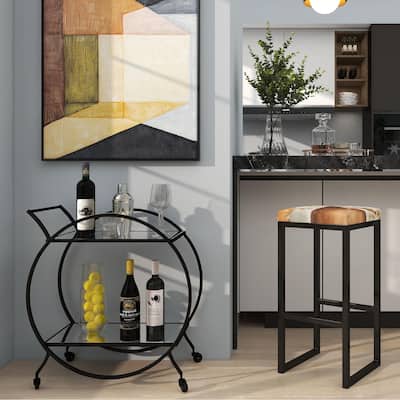 Treviso 28"W Polished Mirrored 2-Shelf Bar Cart with Handles