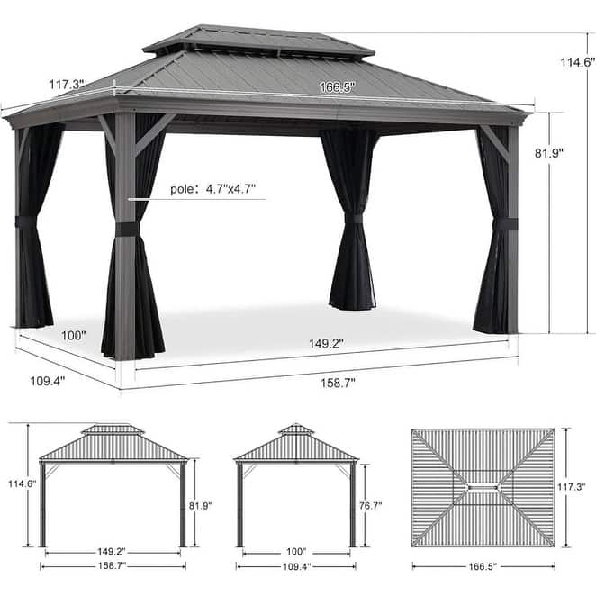 PURPLE LEAF Patio Gazebo for Light Grey Backyard Hardtop Galvanized Steel Frame with Upgrade Curtain