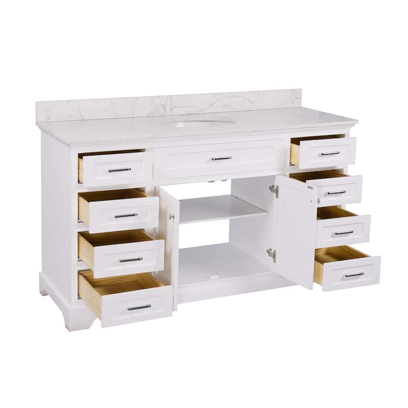 KitchenBathCollection Aria 60" Single Bathroom Vanity with Engineered Marble Top