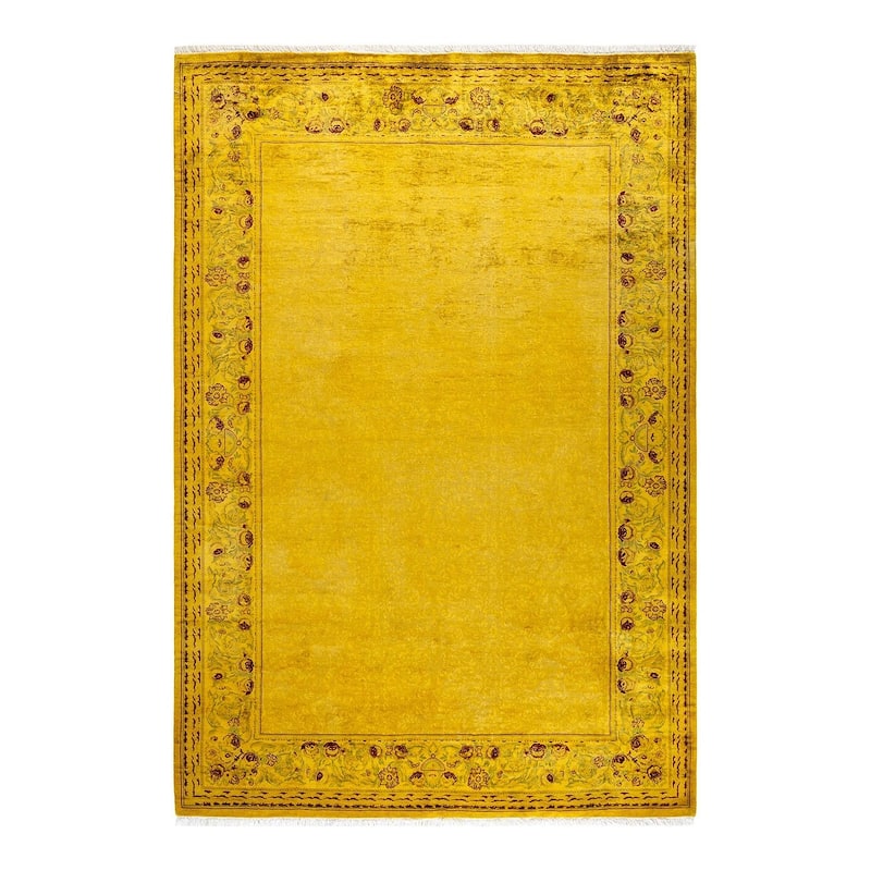 Overton Hand Knotted Wool Vintage Inspired Modern Contemporary Overdyed Yellow Area Rug - 6' 1" x 8' 10"