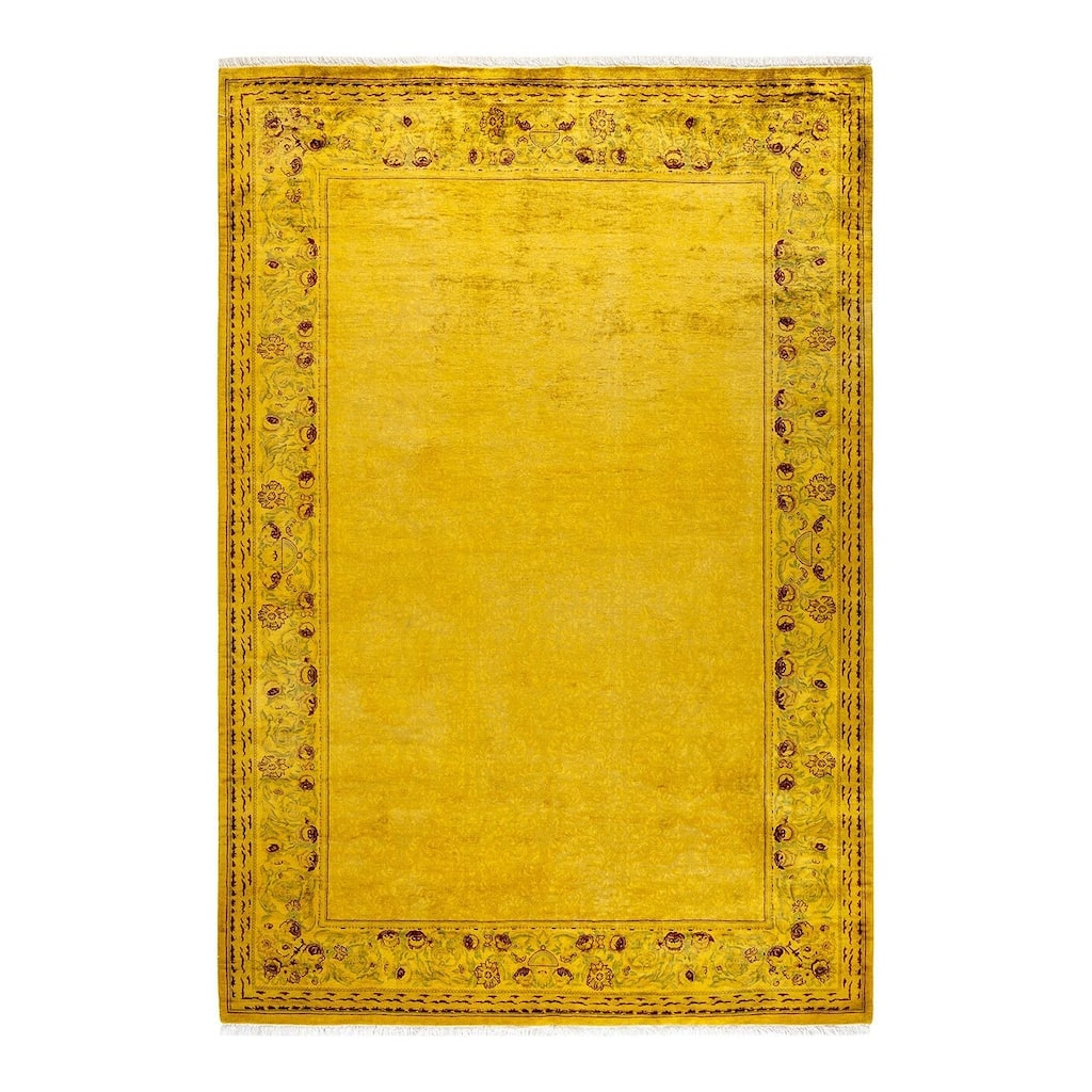 Overton Hand Knotted Wool Vintage Inspired Modern Contemporary Overdyed Yellow Area Rug - 6' 1" x 8' 10"