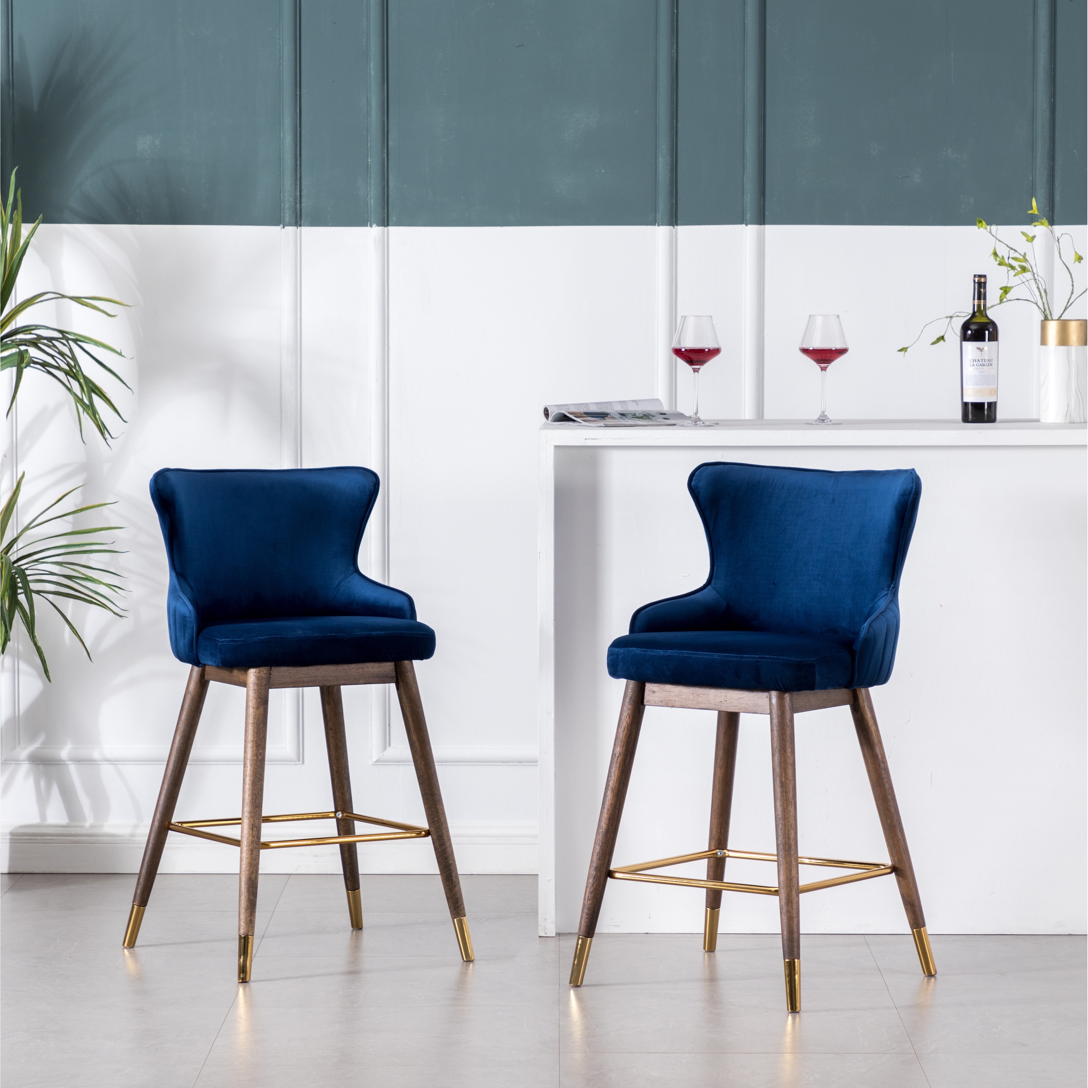 Roundhill Furniture Leland Velvet Upholstered Wingback Counter-height Stools (Set of 2)