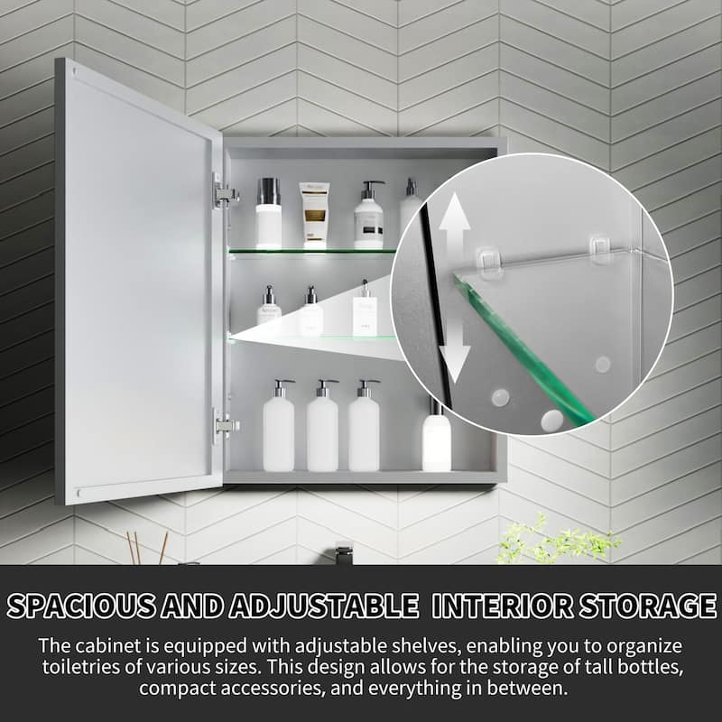 Modland Single Door Bathroom Medicine Cabinet with Mirror Adjustable Shelves,Recessed or Surface Mount