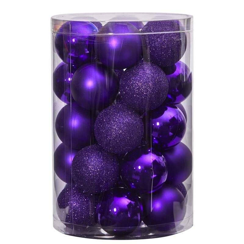 Shatterproof 3-Finish Christmas Ball Ornaments - 2.5" (60mm) Purple - 30ct