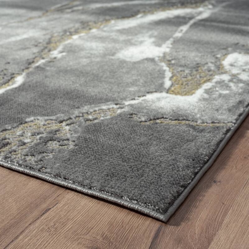 Abani Luna Contemporary Marble Metallic Gold Area Rug
